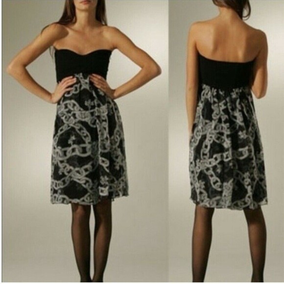 Diane Von Furstenberg Asti Strapless 100% Silk Dress Size 4 Black Printed  2000s - Picture 1 of 6
